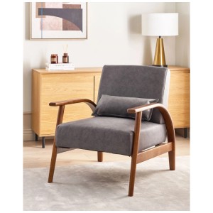 Fauteuil Beliani Skara gris en similicuir avec cadre en bois et coussin.