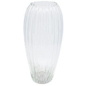 Vaso Waterfall in vetro trasparente, misura L, di DecoFinder con struttura a coste verticali, Ø 18 x 37 cm.