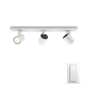 Weisser Philips Hue LED-Spot Runner, 3-flammig, mit Dimmschalter für flexible Beleuchtung.