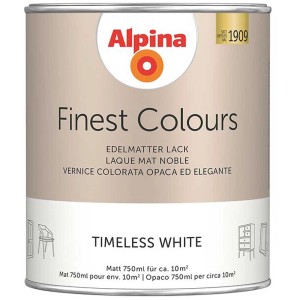 Alpina Finest Colours Buntlack Timeless White, 750ml Dose. Edelmatter Lack für Innen, hohe Deckkraft.