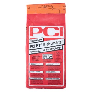 Sack PCI FT-Klebemörtel Fliesenkleber, grau, 5 kg, für Steingut- und Steinzeugbeläge.