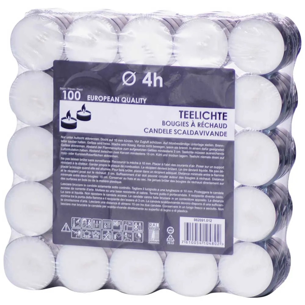 Bougies Chauffe-Plat Non Parfumées - Lot De 100, Durée 4h - Pour Réchauds, Ambiance