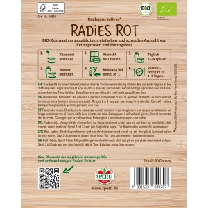 Confezione di germogli di ravanello rosso BIO Sperli, sementi per germogli e microgreens.
