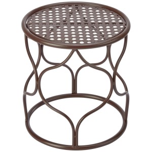 Brauner Pflanzhocker aus pulverbeschichtetem Eisen, Ø 22 cm, für Garten und Innenbereich.