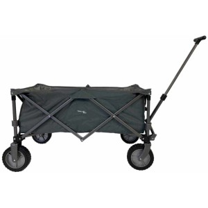 Chariot pliable gris avec cadre en acier et revêtement en polyester. Aide au transport pratique.