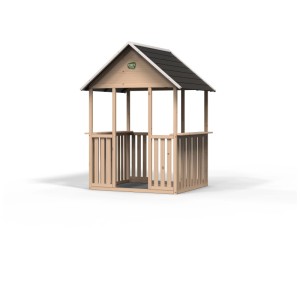 Maisonnette en bois Exit Panorama 100, finition naturelle avec toit noir. Idéale pour les enfants dès 2 ans.
