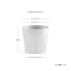 Ecopots Amsterdam Mini, pot de fleurs blanc, 13x11,4cm. Idéal pour plantes d'intérieur et herbes.