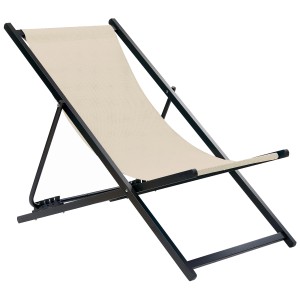 Beliani Lettino prendisole Locri II, alluminio nero, rivestimento in tessuto beige. Sdraio pieghevole.