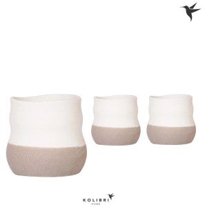 Kolibri Home cache-pot Imperfect Bag, Ø 9cm, blanc/beige, lot de 3, pot en céramique pour orchidées et plantes d'intérieur.
