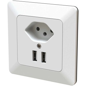 Presa combinata piccola Priamos bianca con T13 e 2 porte USB per montaggio a incasso.