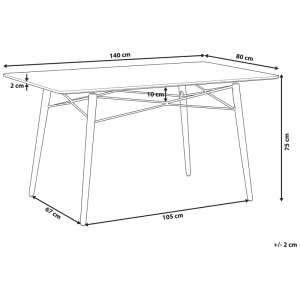 Schéma de la table de salle à manger noire Beliani Biondi, 140x80 cm, avec dimensions.