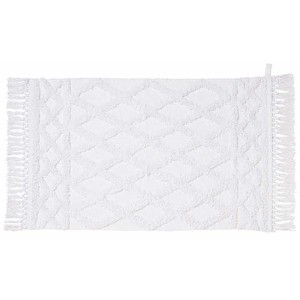 Tapis de bain blanc Diaqua Kayla (60x90 cm) avec motif ethnique et franges.