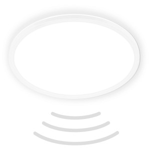 Lampe de salle de bain LED blanche avec détecteur de mouvement, Ø 42cm, 22W. Idéale pour salle de bain et cuisine.