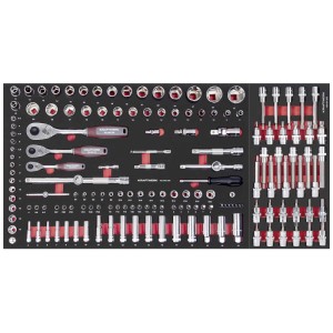 Kraftwerk BT900 Servante d'atelier : Jeu d'outils avec cliquets, tournevis et douilles en insert mousse.