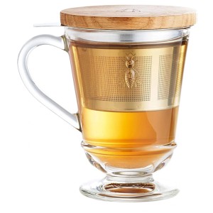 Set di bicchieri da tè La Rochere Abeille con filtro e coperchio in legno, 3 pezzi.