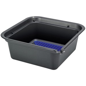 LUX Bac de récupération d'huile 7 l, gris, avec grille anti-éclaboussures bleue.