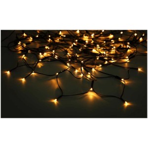 Catena luminosa solare Globo con 100 LED bianco caldo e cavo nero opaco.