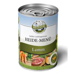 Bellfor Heide-Menü Agnello, lattina da 400g di cibo umido per cani con agnello e verdure.