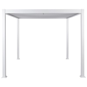 Freistehende, weiße Beliani Pergola Fornoli mit Lamellendach aus Aluminium, 310x310 cm.