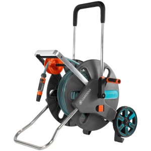 Gardena AquaRoll-Set L: Avvolgitubo con tubo, maniglia e ruote per irrigazione giardino.