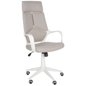 Sedia da ufficio beige Beliani Delight con schienale alto e struttura bianca.