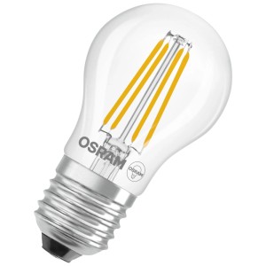 Ampoule LED dimmable Osram P40 E27 avec filament clair et lumière 4000K.