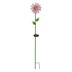 Pinker LED-Solarstab Gänseblümchen für den Garten. Dekorativer Gartenstecker mit warmweißem Licht und Solarpanel.
