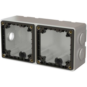 Boîtier apparent Exo, horizontal/vertical, IP55, gris clair, taille 2x1 pour programmes d'interrupteurs.