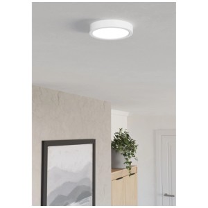 Plafonnier LED rond blanc Eglo Fueva 6 avec fonction CCT, diamètre 16,5 cm.