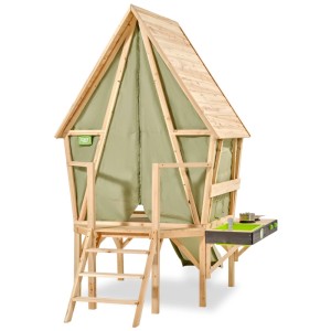 Exit Toys casetta da gioco Yuki 350 in legno, verde, con scivolo e cucina di fango.