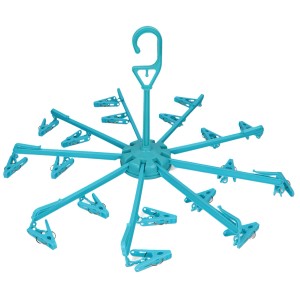 Carosello asciugabiancheria Cartrend blu con 18 mollette, ideale per campeggio e viaggi.