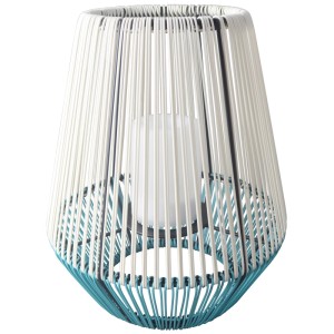 Schönenberger Wega lampe solaire LED, aspect rotin blanc et bleu, Ø 25 cm. Lanterne solaire pour jardin et balcon.