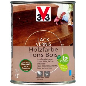 Dunkle Eiche Holzfarbe seidenmatt von V33, 1 Liter Dose für Möbel und Türen.