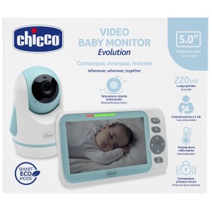 Chicco Video Baby Monitor Evolution mit Kamera und 5-Zoll-Farbdisplay.