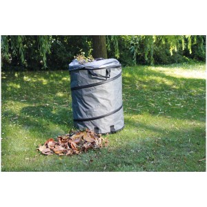 Sac de jardin pop-up anthracite avec fond et fermeture dans le jardin.
