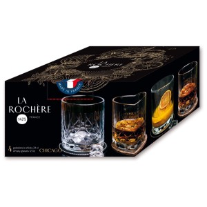 Set di bicchieri La Rochere Chicago, 4 bicchieri da whisky pieni in confezione regalo.