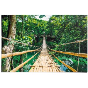 Maxiposter Jungle Bridge (61x91,5 cm): Hängebrücke im Dschungel, grüne Natur.