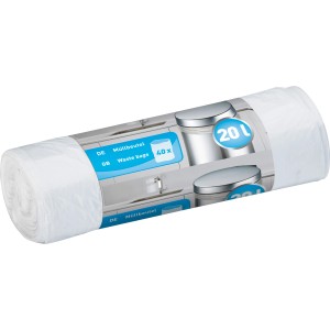 Rouleau de sacs poubelles transparents, 20 l, 40 pièces, pour déchets ménagers.