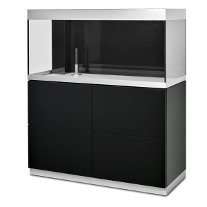 Oase HighLine Aquarium, 300 l, avec meuble noir et verre blanc pour une vue claire.