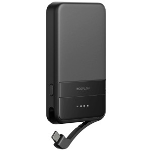 Powerbank Ecoflow Rapid noire, 5000 mAh avec câble USB-C et indicateur LED.