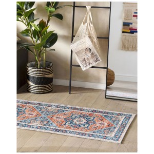 Tappeto passatoia Ritapuram con motivo orientale blu-arancio, 60x200 cm.