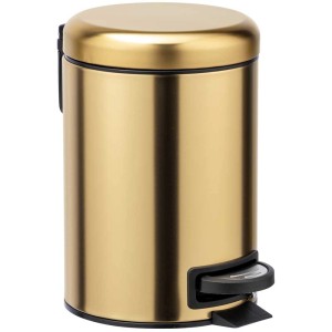 Wenko Pattumiera a pedale Leman, 3L, acciaio inox oro opaco, cestino cosmetico con pedale.