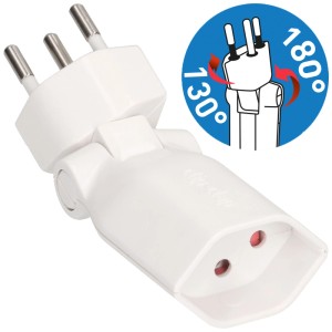Adaptateur Clip-Clap blanc type 13 avec sécurité enfant, pliable et rotatif.