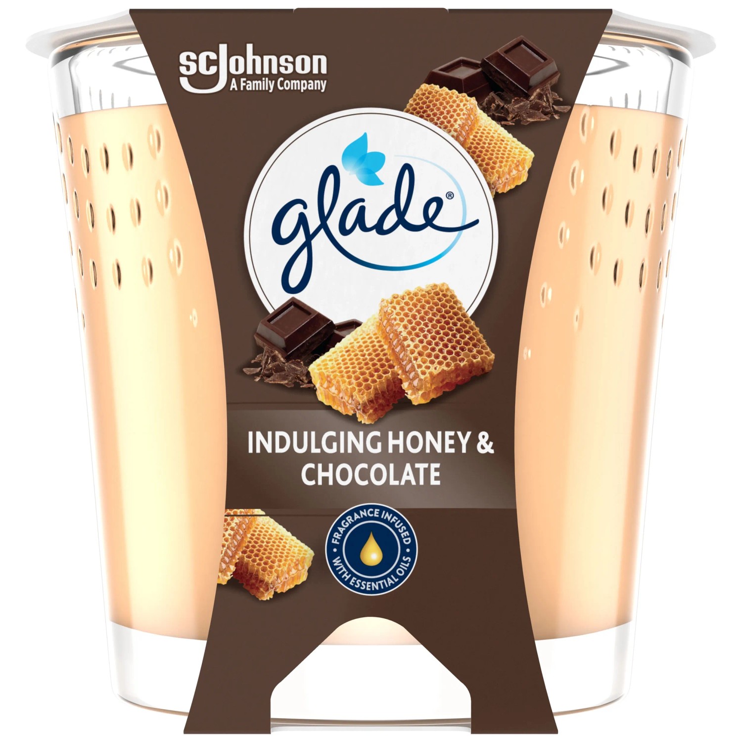 Glade Duftkerze Honey & Chocolate Im Glas - Bis Zu 30 Stunden Brenndauer, 129 G, Mit ätherischen Ölen