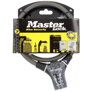 Master Lock Zahlen-Kabelschloss, 4-stellig, schwarz, 90cm langes Stahlkabel mit Vinylummantelung.