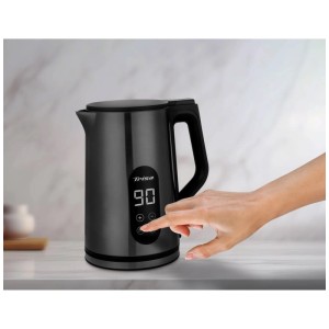 Bollitore Trisa Digital Boil, acciaio inox antracite, 1.7 l, con display digitale e impostazione della temperatura.