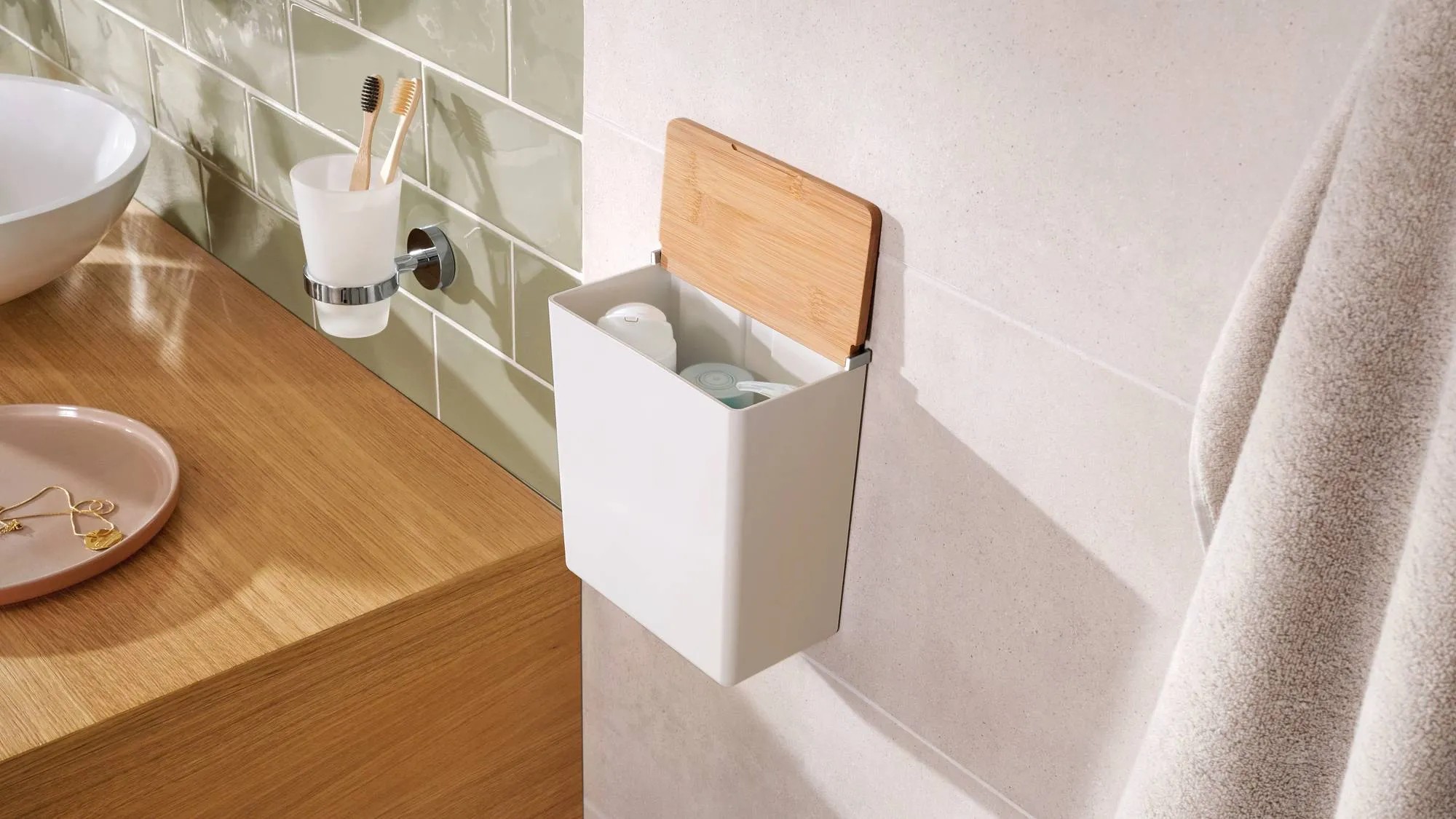 Offene Box Tesa Aufbewahrungsbox Baboo Large mit Deckel Weiss (HxBxT) 21 x 18,2 x ...