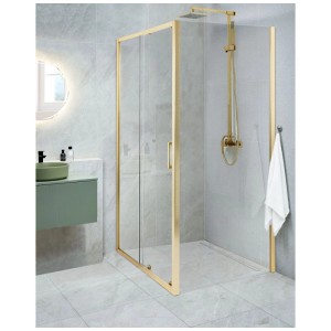 Beliani Cabine de douche Yoro en verre transparent et doré 185 x 80 x 100 cm