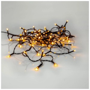 Catena luminosa LED Star Trading con 80 LED bianco caldo dorati e cavo nero per decorazioni esterne.