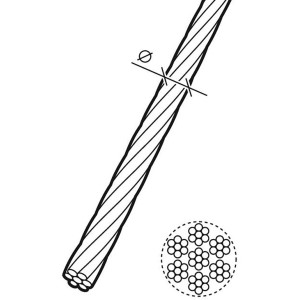 Illustrazione di una fune metallica Conacord, diametro 2 mm, dettaglio della struttura del filo.